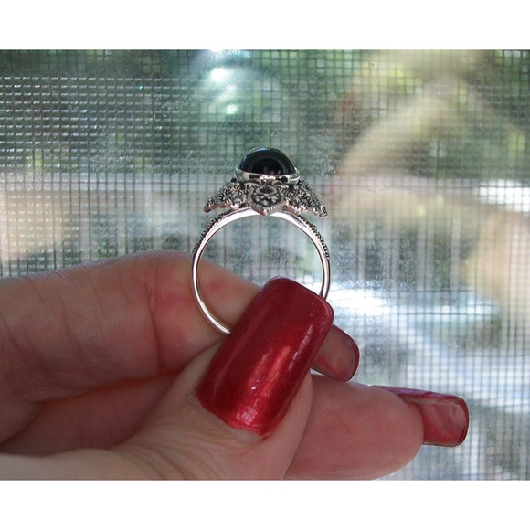 925 STERLING SILVER Black Onyx Marcasite Ring - Picture 7 of 15